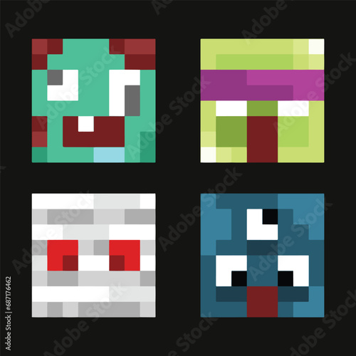 editable pixel vector Illustration of Pixel Face, good for sticker, clip art, icon, logo, game assets, etc.