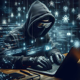Cybersecurity, hacker while code breaking