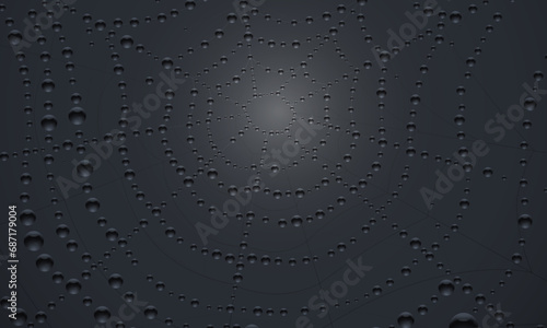Spider web on dark background. net texture with rain water drops.