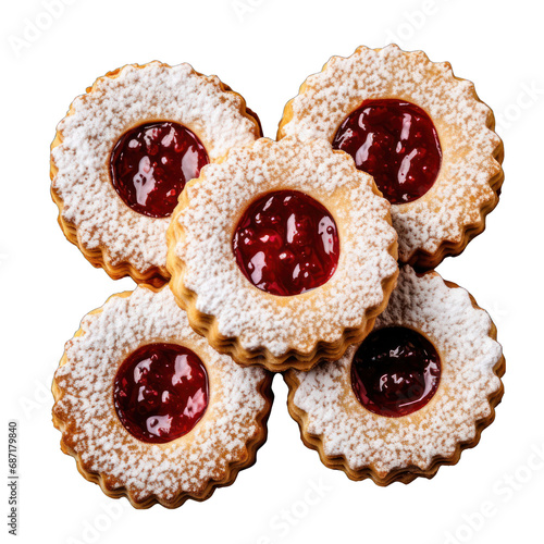 Top View of Linzer Cookies Isolated on Transparent or White Background, PNG