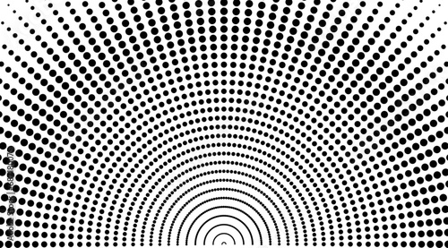 Abstract circular halftone dots background vector design. Black and white circle lines pattern, sun rays, sunburst 