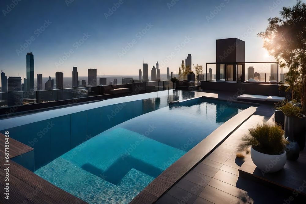 Fototapeta premium A swimming pool at the tope of city