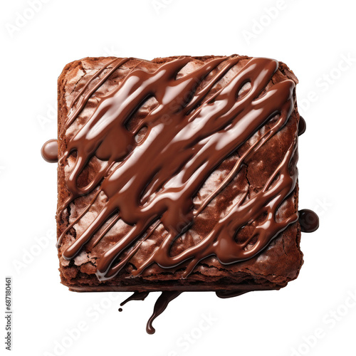 Chocolate Brownie from Top View Isolated on Transparent or White Background, PNG