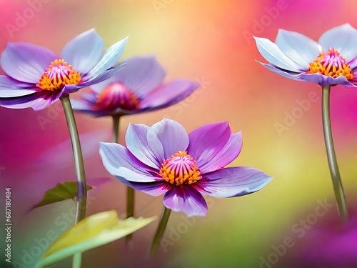 Beautiful Different Colour Flower Close Shot  Snow  Water Drop Colour Background  Generative Ai