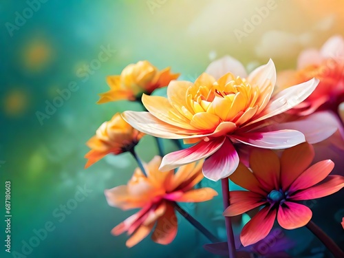 Beautiful Different Colour Flower Close Shot  Snow  Water Drop Colour Background  Generative Ai