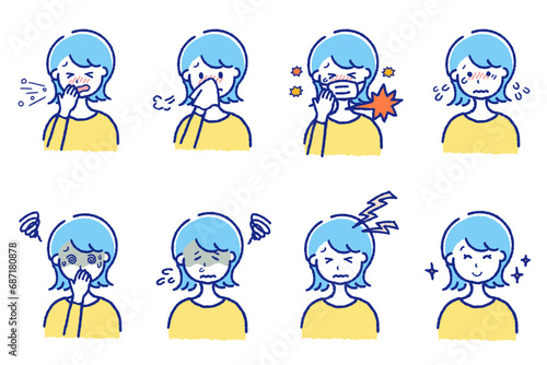 風邪をひいている人。咳や鼻水などの体調不良の症状。