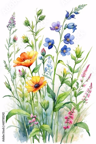 watercolor painting of a field of wildflowers on a rough, textured canvas.