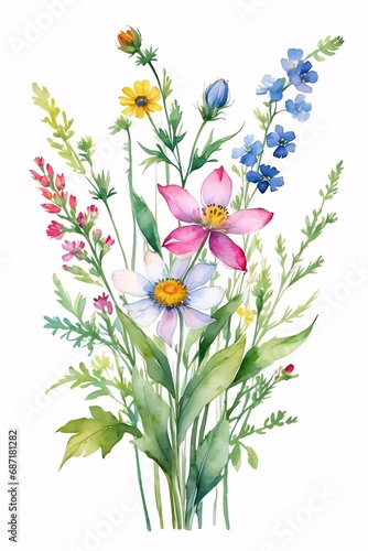 watercolor painting of a field of wildflowers on a rough, textured canvas.