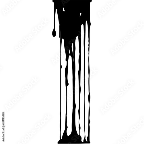 Abstract Dripping Paint. Black ink flows down in long streams and drops. Flowing black liquid. Droplets. Dirty grunge texture. Vector isolated on white background. Ink blot. Design element,