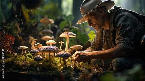 Mushroom Cultivator: A portrait of someone cultivating exotic or medicinal mushrooms, highlighting their expertise in mycology and sustainable farming practices.