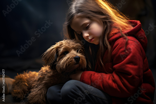 child and their dog sleeping together - concept, relaxing