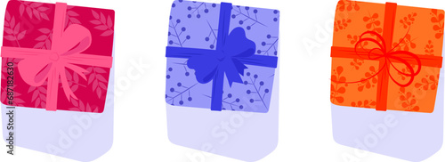 Cute christmas or birthday gifts, boxes, packagings vector illustrations (ID: 687182630)