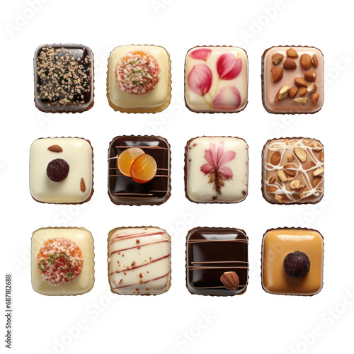 Top View of Petit Fours Isolated on Transparent or White Background, PNG