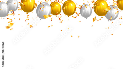 Balloon and confetti border for Christmas, New year, anniversary, birthday, party, festive design