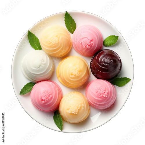 Top View of Mochi Ice Cream Isolated on Transparent or White Background, PNG