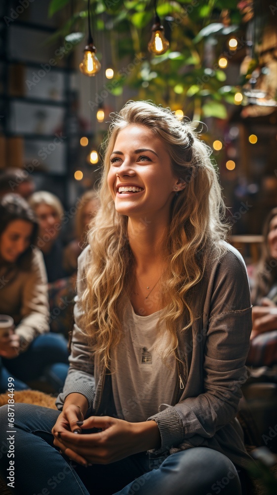 A woman speaking at a community centre support group. A woman speaking at a community centre support group.