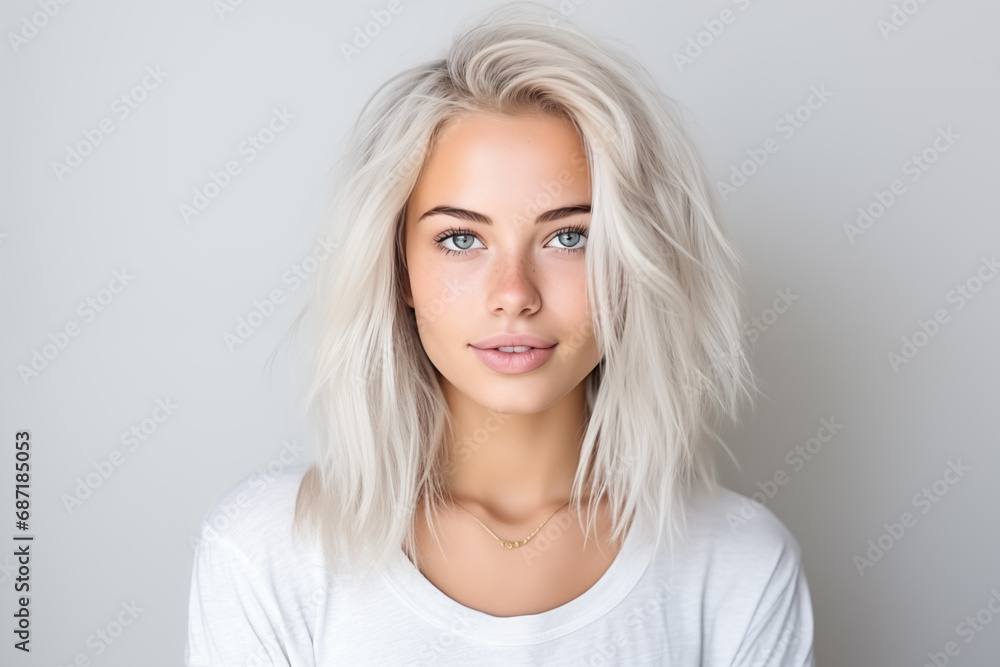 Une belle femme heureuse et souriante, arrière-plan blanc Une belle femme heureuse et souriante, arrière-plan blanc