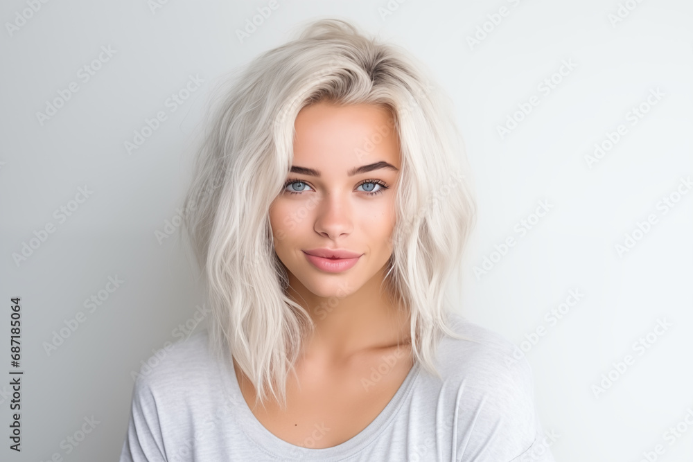 Une belle femme heureuse et souriante, arrière-plan blanc Une belle femme heureuse et souriante, arrière-plan blanc