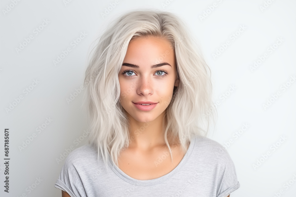 Une belle femme heureuse et souriante, arrière-plan blanc Une belle femme heureuse et souriante, arrière-plan blanc