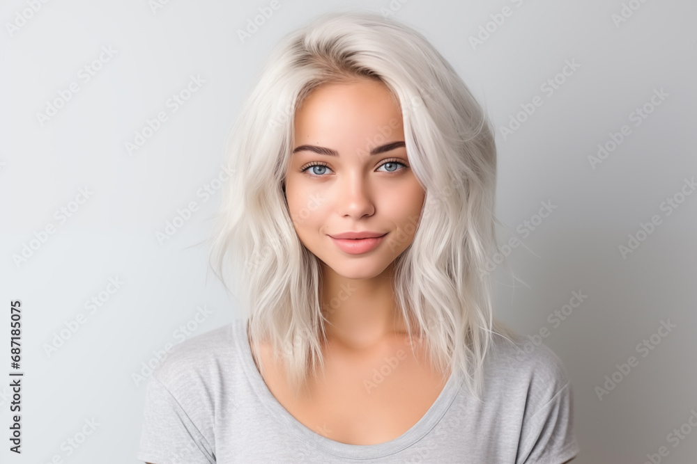 Une belle femme heureuse et souriante, arrière-plan blanc Une belle femme heureuse et souriante, arrière-plan blanc