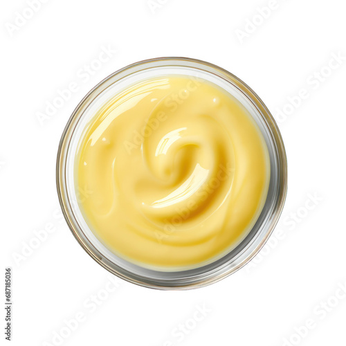 Top View of a Bowl of Custard Isolated on Transparent or White Background, PNG