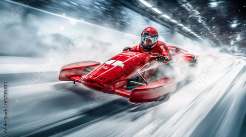 Prototype Concept of a Futuristic High-Speed Vehicle Driving over a Snow-Covered Landscape in the snow-covered Mountains in the Alps Brainstorming Background Cover Poster Digital Art Backdrop