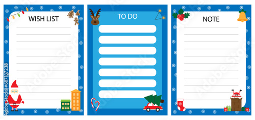 Christmas at home, wish list, check what to do, note, different colorful pictures for children, fun education game for kids, preschool activity for toddlers, set of icons, vector illustration