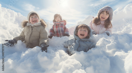 group of children playing in snow