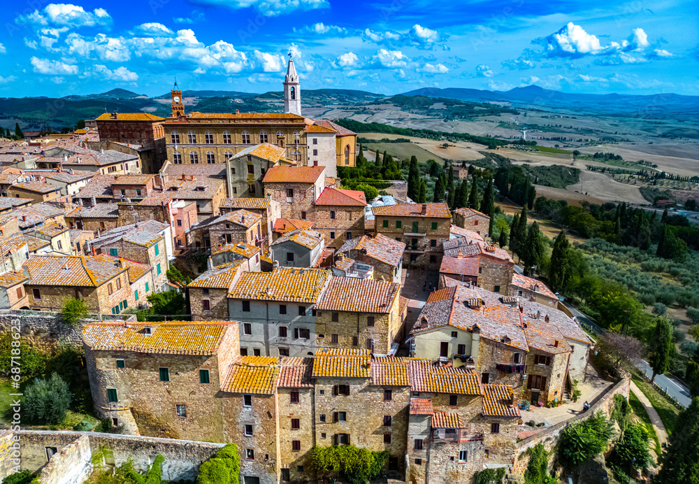 Aerial view of Pienza, Tuscany, Italy - obrazy, fototapety, plakaty 