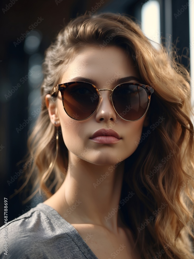 Closeup view of young woman in stylish sunglasses. Closeup view of young woman in stylish sunglasses.