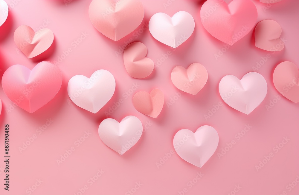 Pink and white hearts on a pink background