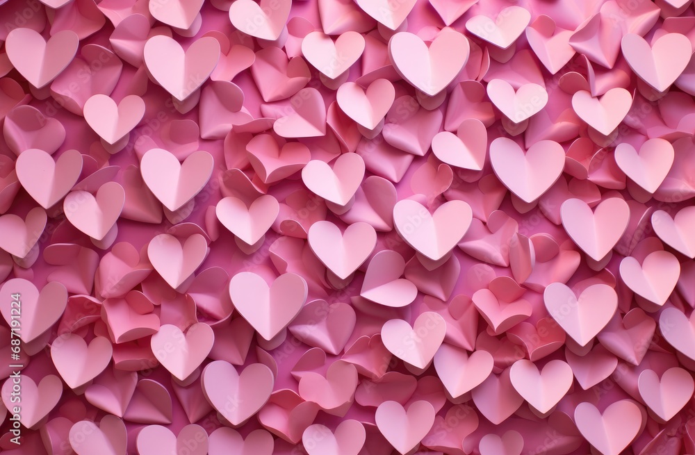 A large amount of pink hearts on a pink background