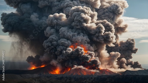 An active volcano. burning fire burning in the sky. Big fire and smoke clouds in the sky. Ai ganerated image