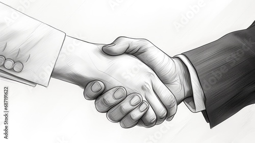 two businessmen shaking hands,unity diverse partnership concept sketch clip art
