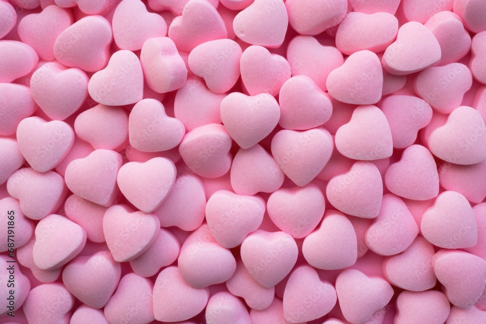 A large pile of pink heart shaped marshmallows
