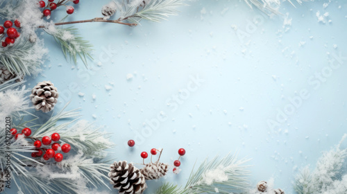 Winter beautiful frame with pinecones and delicate snowflakes