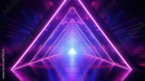 Abstract futuristic background  portal tunnel corridor tech style with pink and blue glowing neon light.