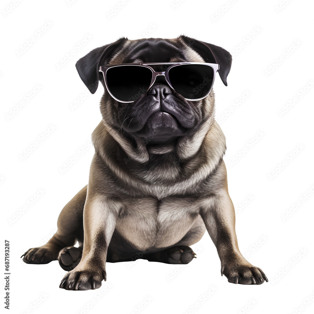 dog wearing sunglasses on the png transparent background, easy to decorate projects.