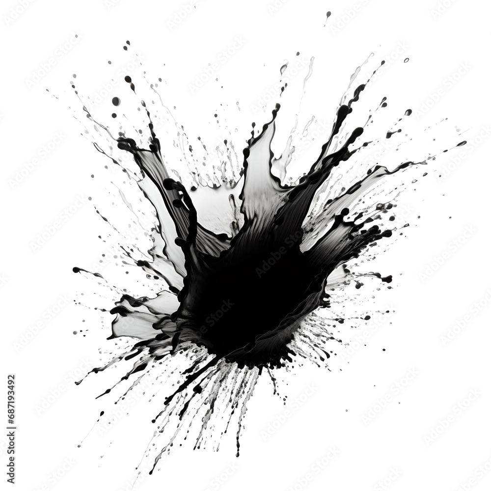 Dynamic Black and White Splash: Abstract Ink Explosions in Monochrome, Isolated on Transparent Background, Creative Concept Art, Generative AI.