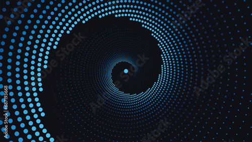 Abstarct spiral vortex style simple background in dark blue color. This minimalist logo type background can be used as a banner or logo.