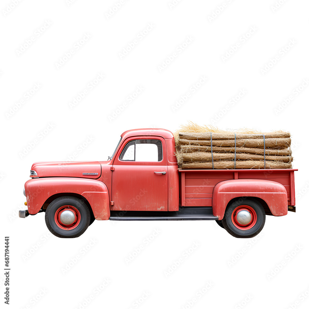 old red truck on the png transparent background, easy to decorate projects.