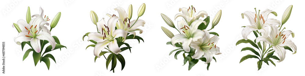 Obraz premium Climbing Lily flower clipart collection, vector, icons isolated on transparent background