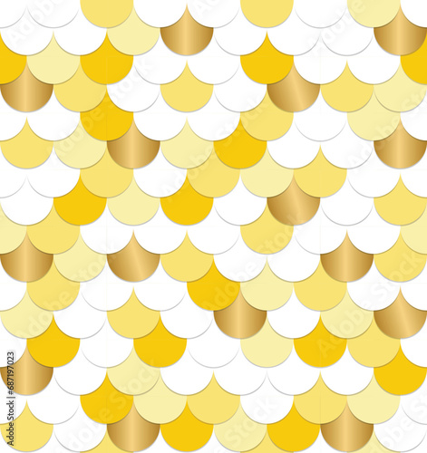Yellow, gold and white fish scales, Seamless pattern, Fish scales background texture