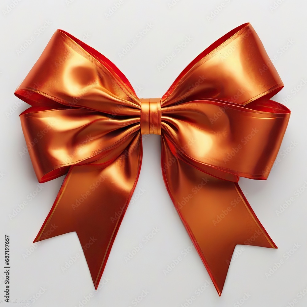 Naklejka premium Decorative big golden red bow on a white background. 