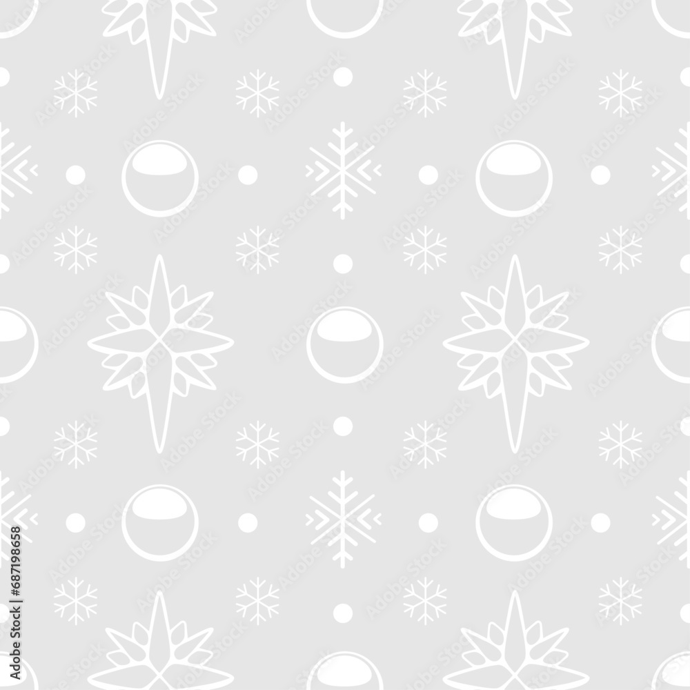 Vector Christmas pattern with Christmas stars in cartoon style.