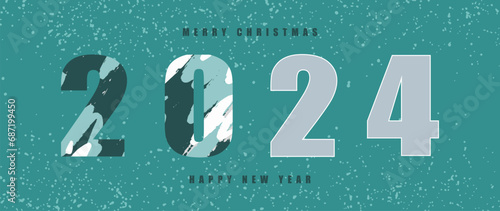New Year and Christmas abstract turquoise card. 2024 New Year poster, banner, cover.