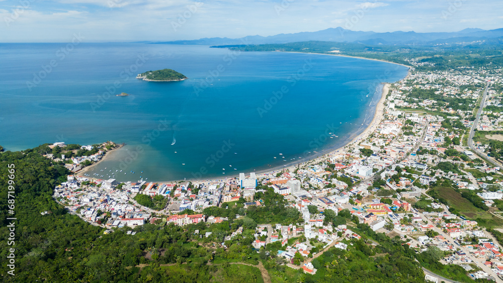 Aerial View of Guayabitos Beach and Coral Island, Riviera Nayarit, Mexico