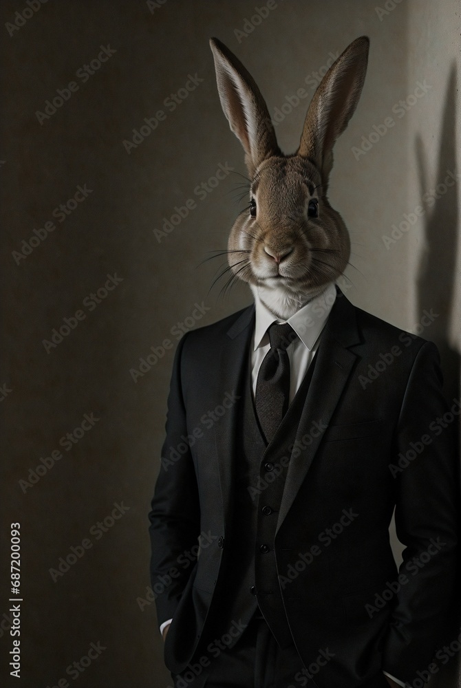a bunny in a suit, tie and a tuxedo