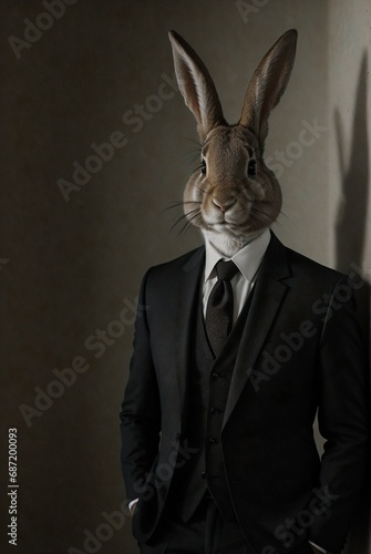 a bunny in a suit, tie and a tuxedo