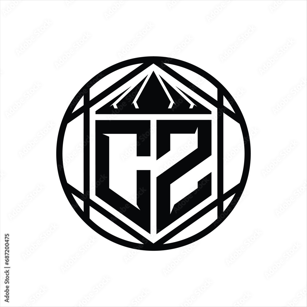 CZ Letter Logo monogram hexagon slice crown sharp shield shape isolated circle abstract style design CZ Letter Logo monogram hexagon slice crown sharp shield shape isolated circle abstract style design